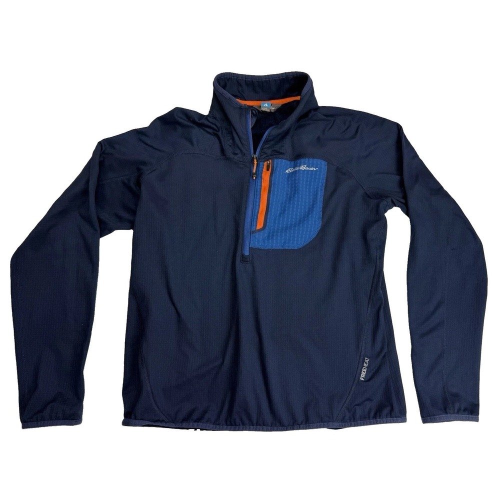 Eddie Bauer First Ascent 1/4 Zip Pullover Mens Large Navy FreeHeat Waffle Grid